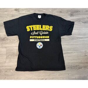 Pittsburgh Steelers T-Shirt‎ XL Black Steel Curtain NFL Distressed Graphic